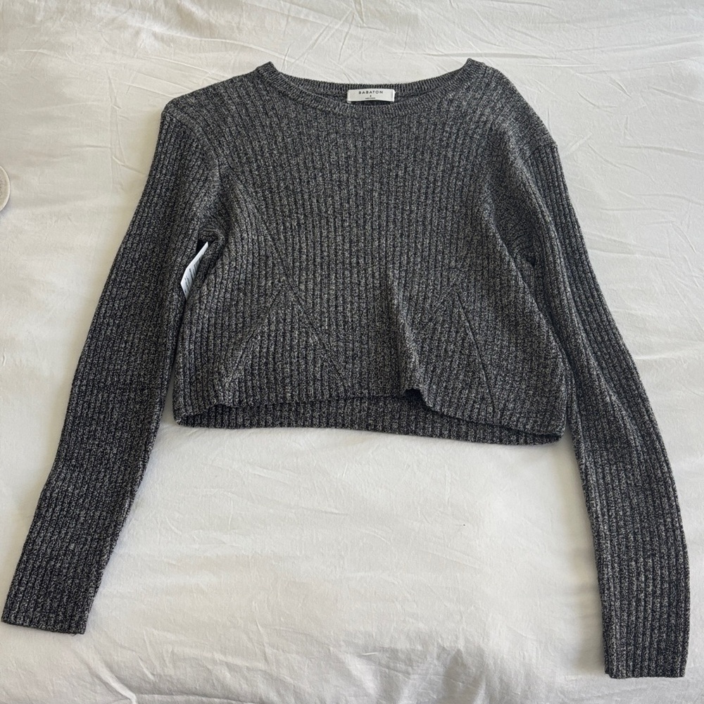 Wilfred Charcoal Ribbed Cropped Crew Neck Sweater